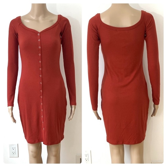New Womens Red Long Sleeve Bodycon Sweater Dress - Picture 1 of 12